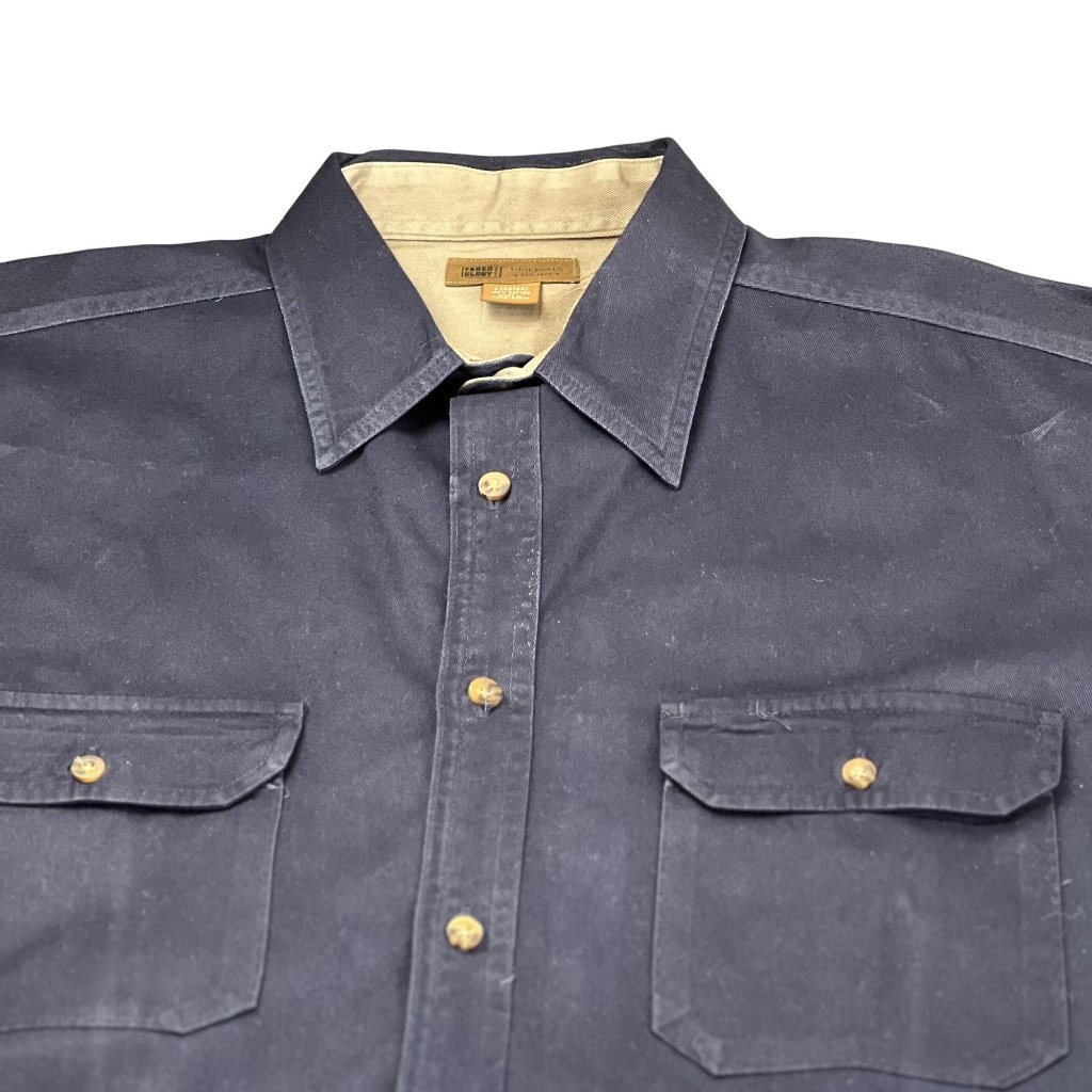 Faded Glory Men L Shirt Shacket Dark Navy Button Up Workwear Western 100% Cotton